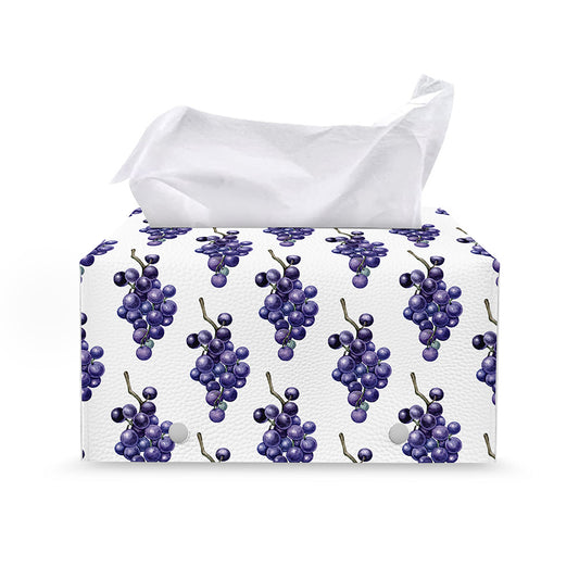 Watercolor Grape Pattern Print Leather Tissue Box Cover