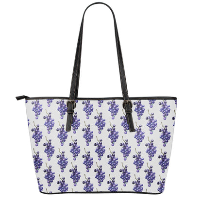 Watercolor Grape Pattern Print Leather Tote Bag