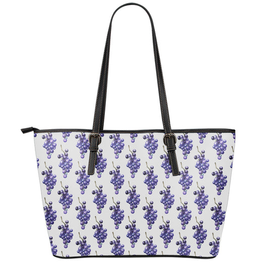 Watercolor Grape Pattern Print Leather Tote Bag