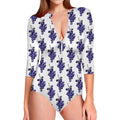 Watercolor Grape Pattern Print Long Sleeve Swimsuit