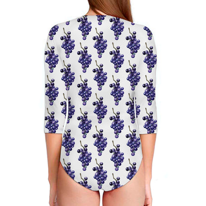 Watercolor Grape Pattern Print Long Sleeve Swimsuit