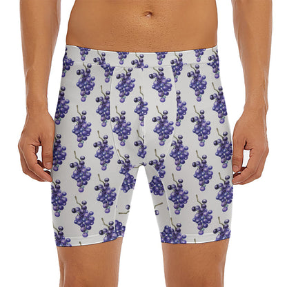 Watercolor Grape Pattern Print Men's Long Boxer Briefs
