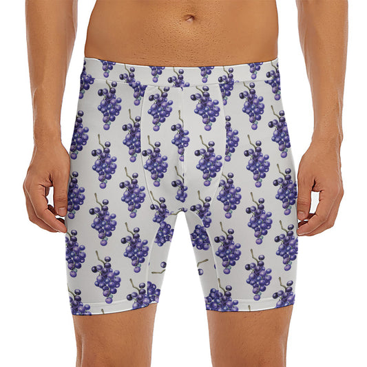 Watercolor Grape Pattern Print Men's Long Boxer Briefs
