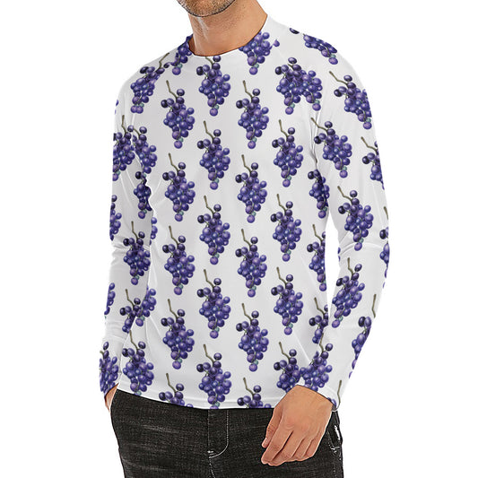 Watercolor Grape Pattern Print Men's Long Sleeve Rash Guard