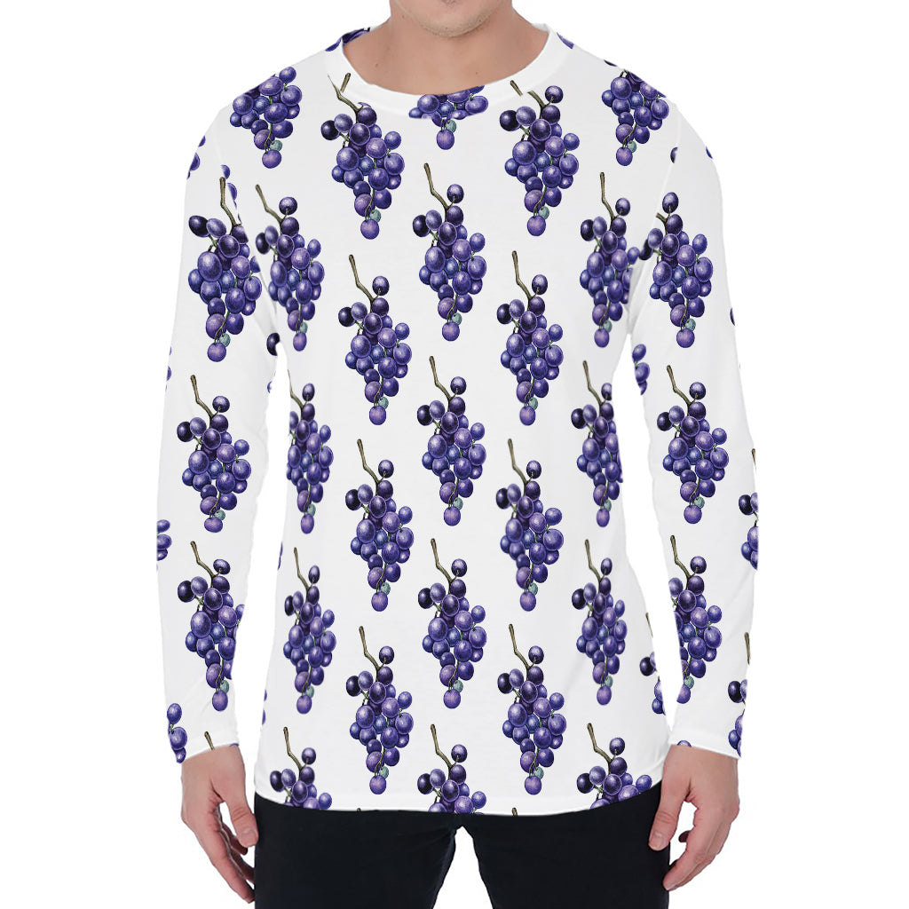 Watercolor Grape Pattern Print Men's Long Sleeve T-Shirt