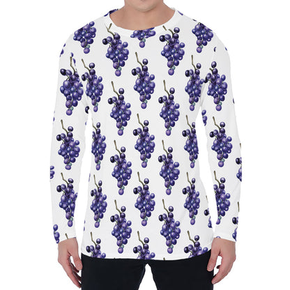 Watercolor Grape Pattern Print Men's Long Sleeve T-Shirt