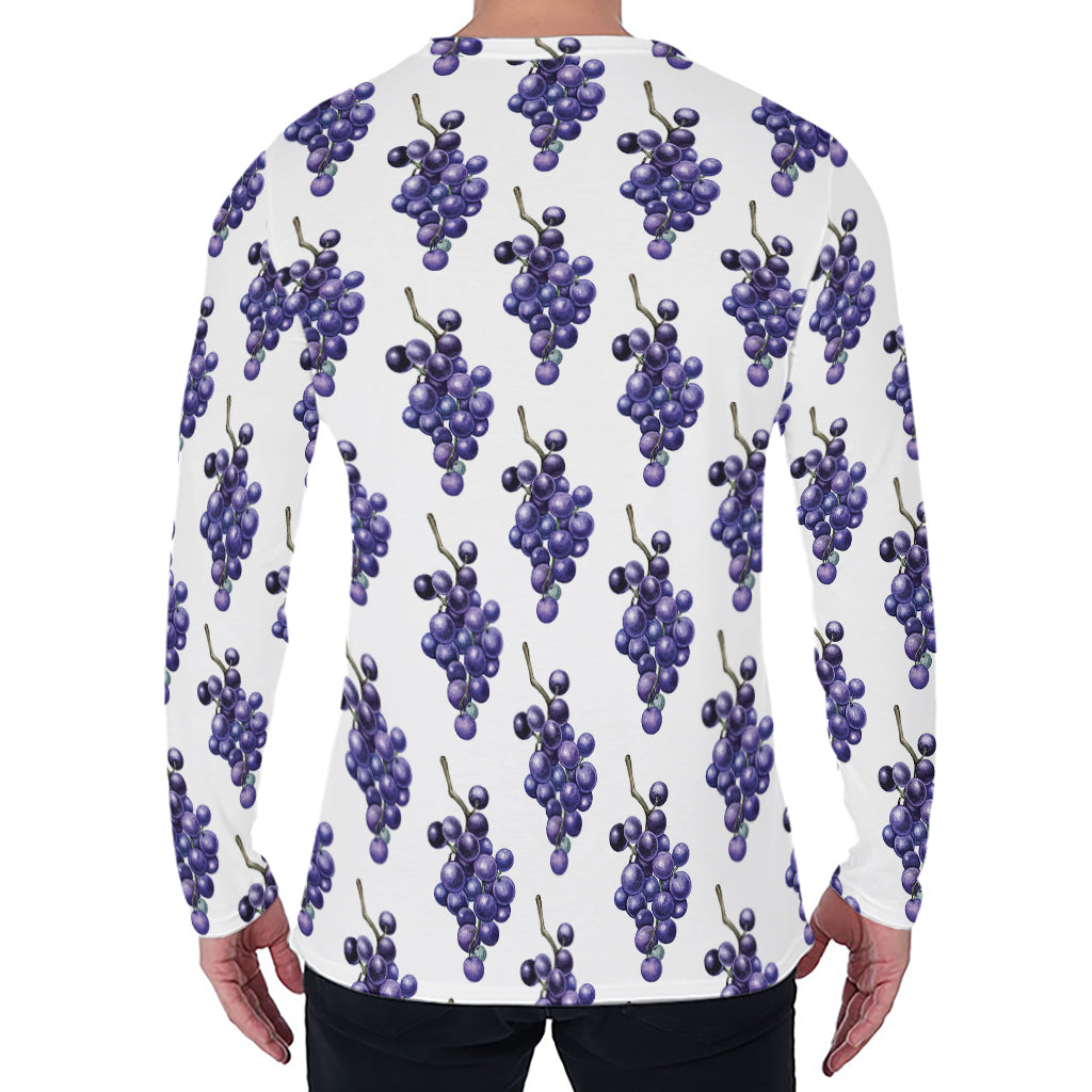 Watercolor Grape Pattern Print Men's Long Sleeve T-Shirt