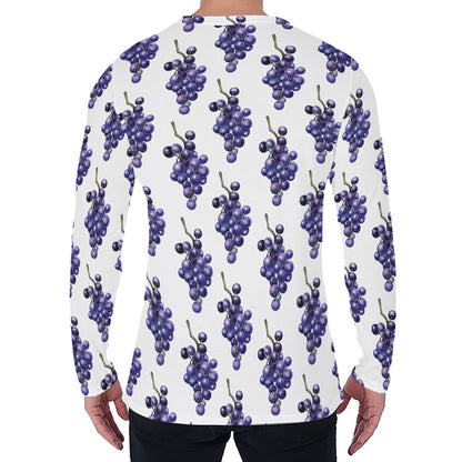 Watercolor Grape Pattern Print Men's Long Sleeve T-Shirt