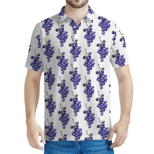 Watercolor Grape Pattern Print Men's Polo Shirt
