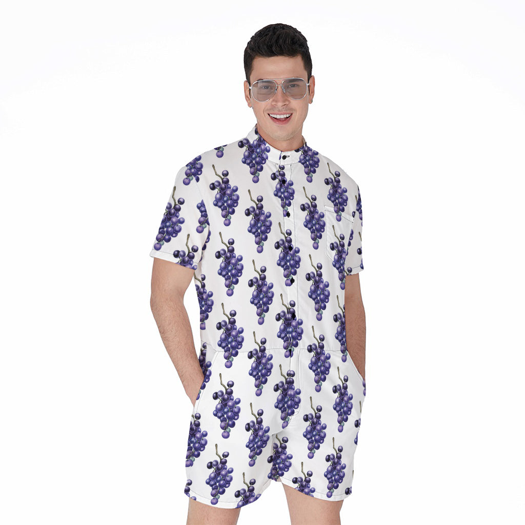 Watercolor Grape Pattern Print Men's Rompers