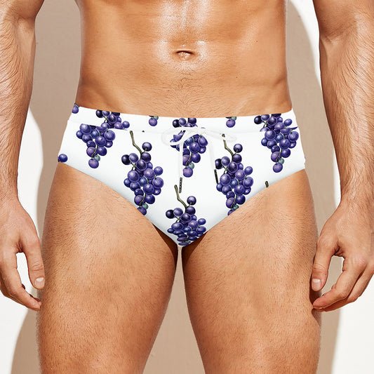 Watercolor Grape Pattern Print Men's Swim Briefs