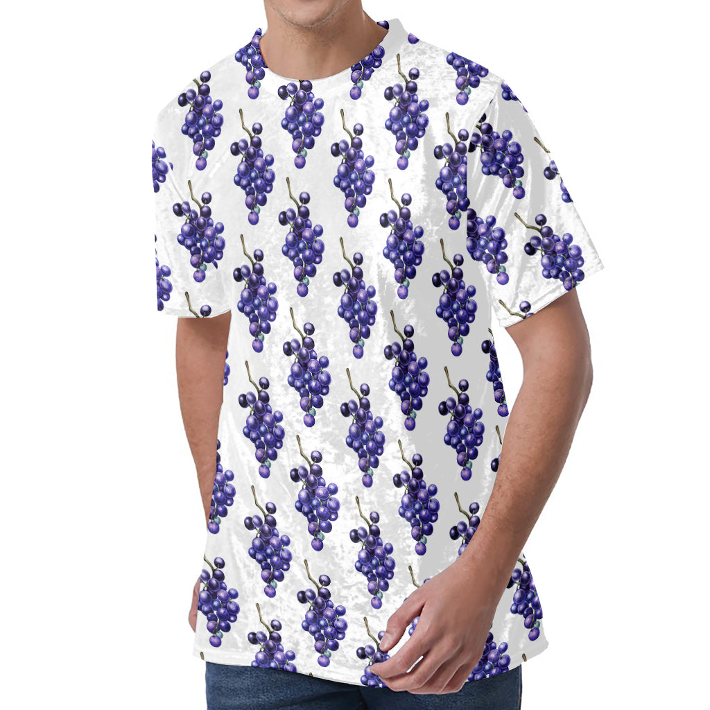 Watercolor Grape Pattern Print Men's Velvet T-Shirt