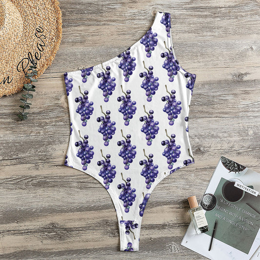Watercolor Grape Pattern Print One Shoulder Bodysuit