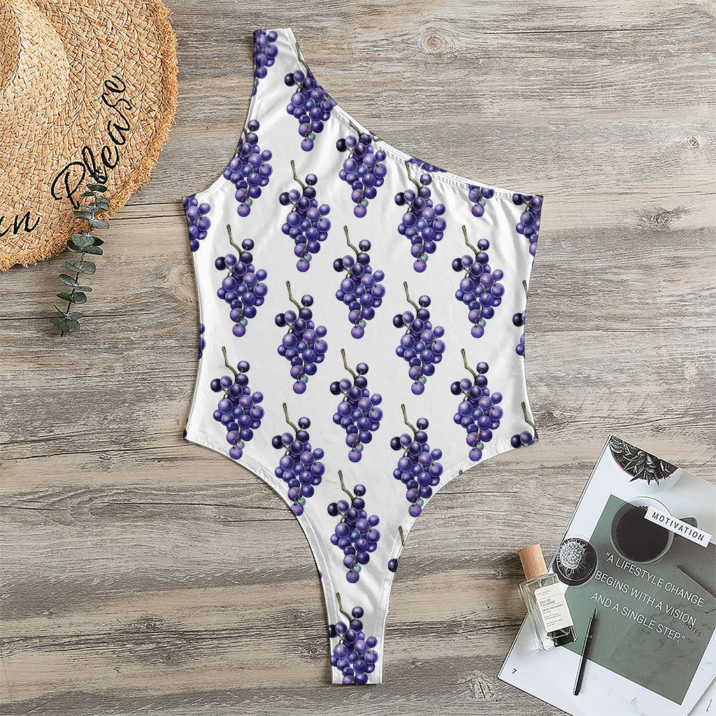 Watercolor Grape Pattern Print One Shoulder Bodysuit