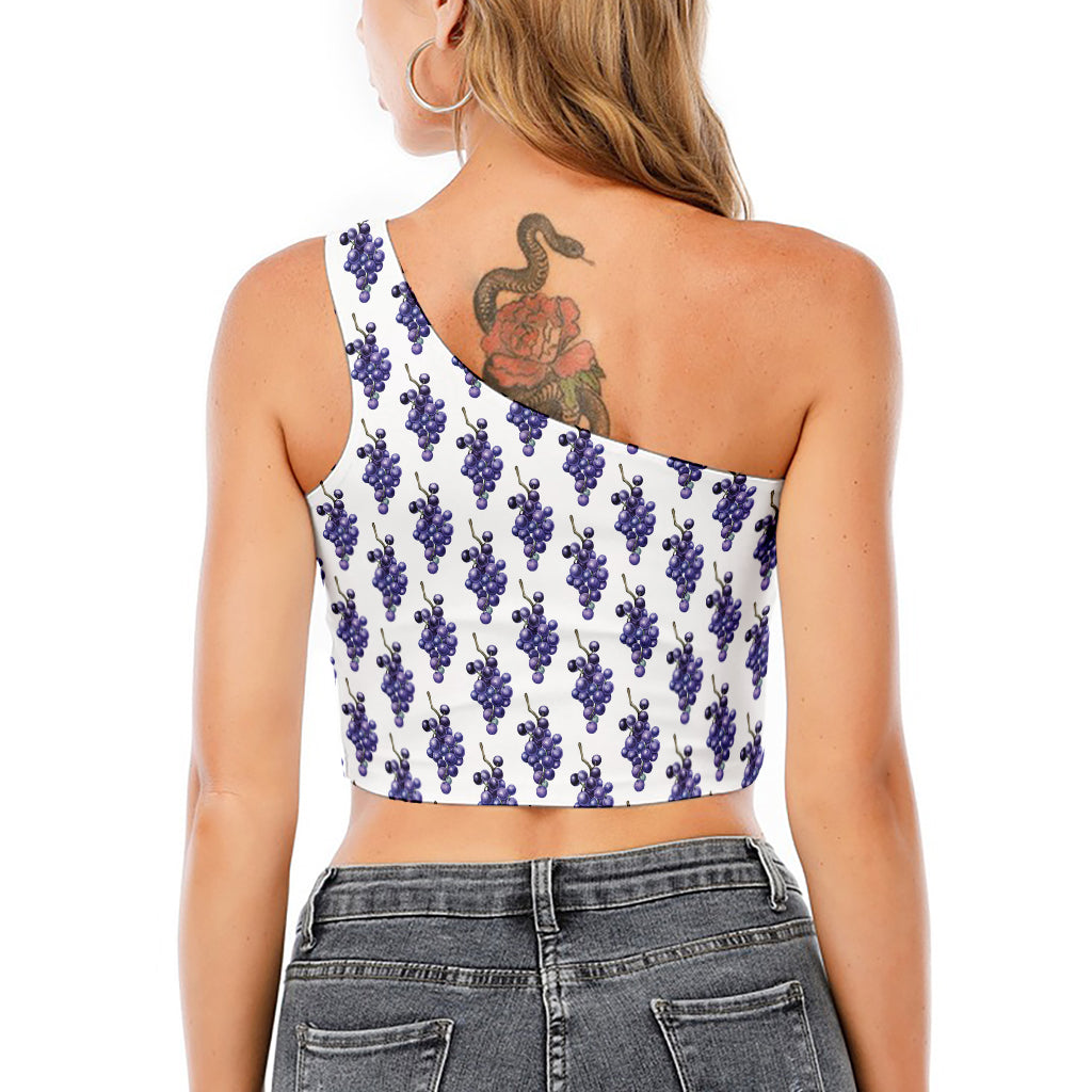 Watercolor Grape Pattern Print One Shoulder Crop Top