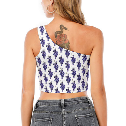 Watercolor Grape Pattern Print One Shoulder Crop Top