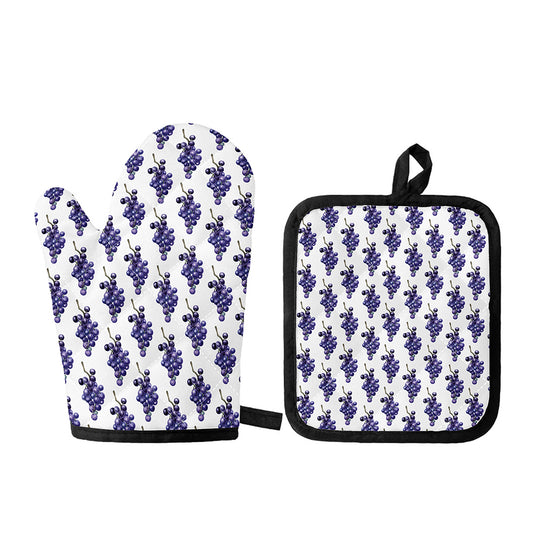 Watercolor Grape Pattern Print Oven Mitt And Pot Holder Set
