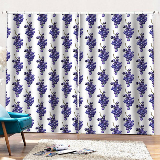 Watercolor Grape Pattern Print Pencil Pleat Curtains