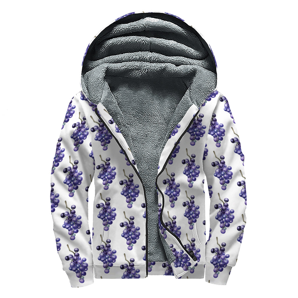 Watercolor Grape Pattern Print Sherpa Lined Zip Up Hoodie
