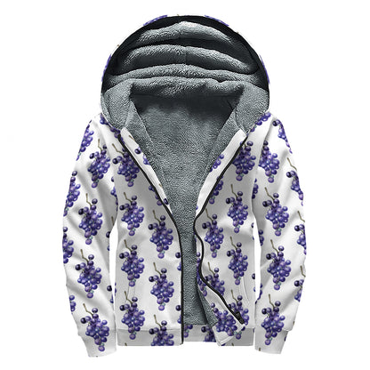Watercolor Grape Pattern Print Sherpa Lined Zip Up Hoodie