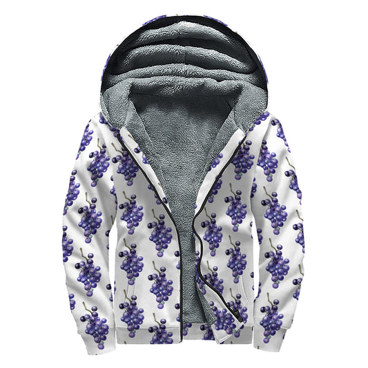 Watercolor Grape Pattern Print Sherpa Lined Zip Up Hoodie
