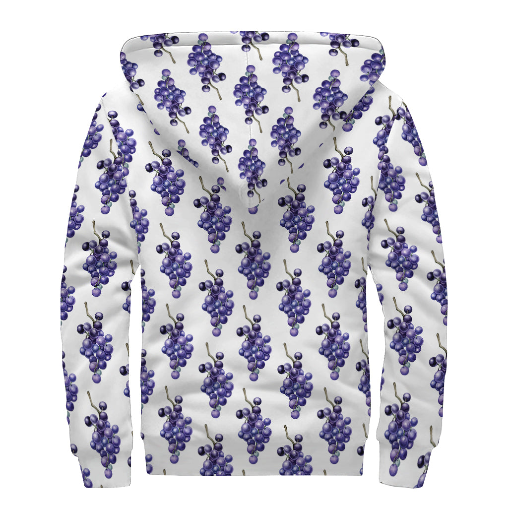 Watercolor Grape Pattern Print Sherpa Lined Zip Up Hoodie