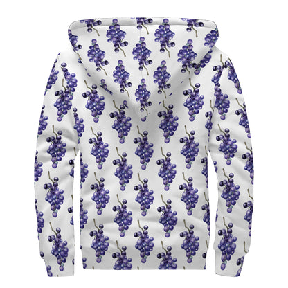 Watercolor Grape Pattern Print Sherpa Lined Zip Up Hoodie