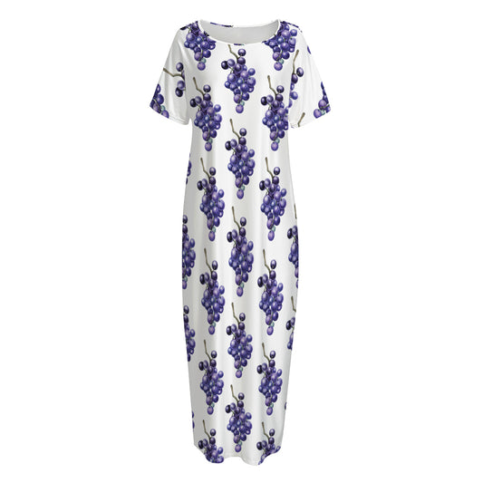 Watercolor Grape Pattern Print Short Sleeve Long Nightdress