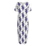 Watercolor Grape Pattern Print Short Sleeve Long Nightdress