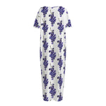 Watercolor Grape Pattern Print Short Sleeve Long Nightdress
