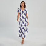 Watercolor Grape Pattern Print Short Sleeve Maxi Dress