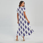 Watercolor Grape Pattern Print Short Sleeve Maxi Dress