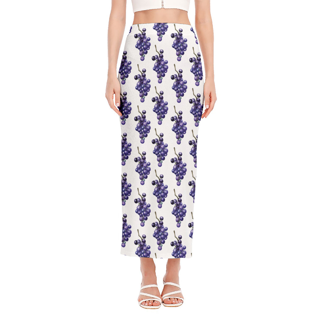 Watercolor Grape Pattern Print Side Slit Maxi Skirt