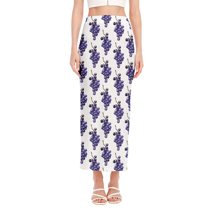 Watercolor Grape Pattern Print Side Slit Maxi Skirt