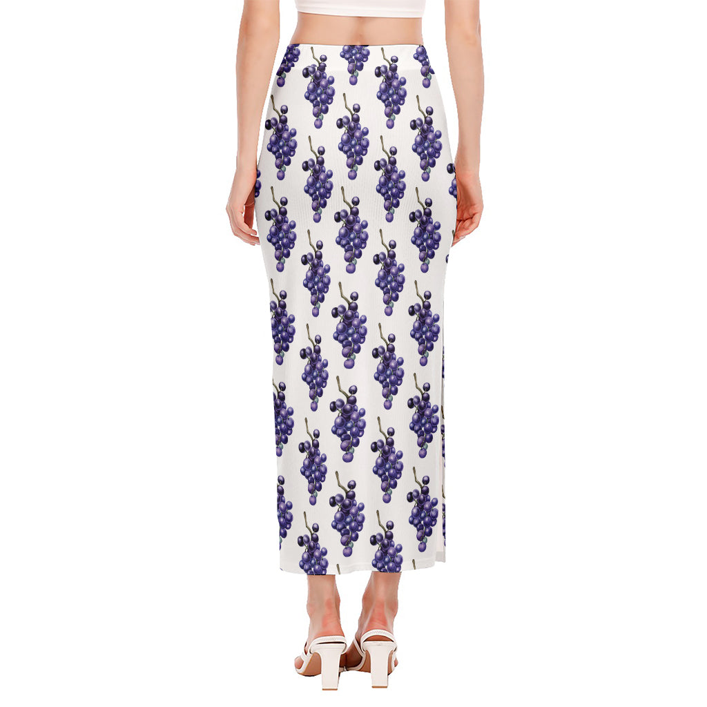 Watercolor Grape Pattern Print Side Slit Maxi Skirt