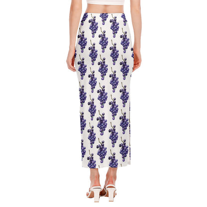Watercolor Grape Pattern Print Side Slit Maxi Skirt