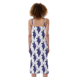 Watercolor Grape Pattern Print Slim Fit Midi Cami Dress
