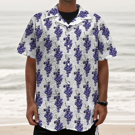 Watercolor Grape Pattern Print Textured Short Sleeve Shirt