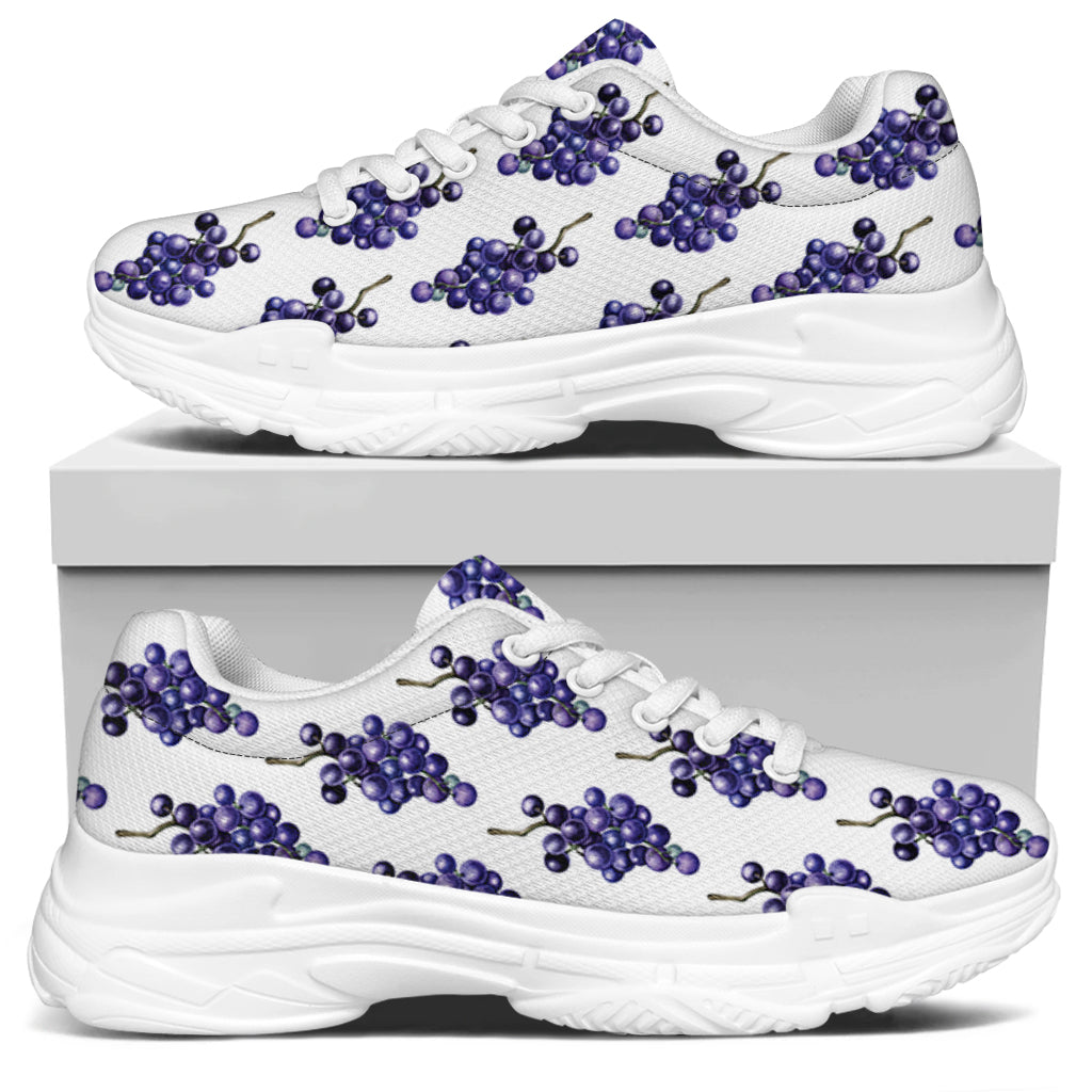 Watercolor Grape Pattern Print White Chunky Shoes