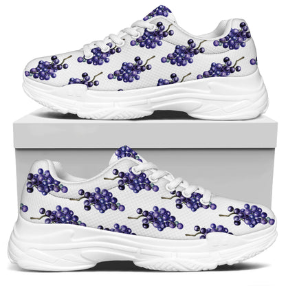 Watercolor Grape Pattern Print White Chunky Shoes