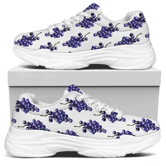 Watercolor Grape Pattern Print White Chunky Shoes