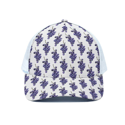 Watercolor Grape Pattern Print White Mesh Trucker Cap