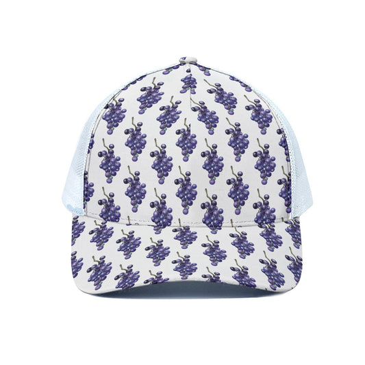 Watercolor Grape Pattern Print White Mesh Trucker Cap