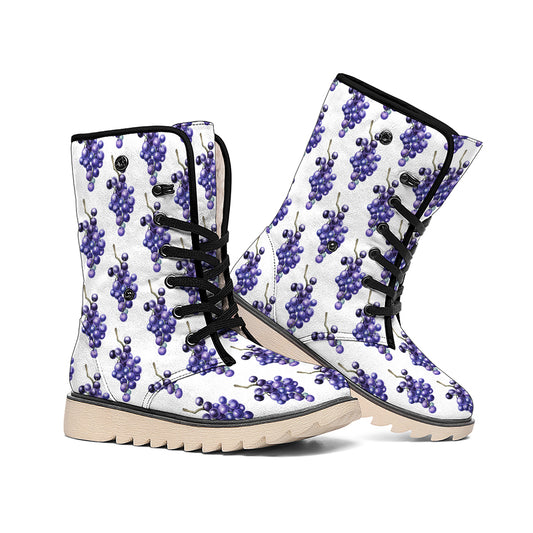 Watercolor Grape Pattern Print Winter Boots