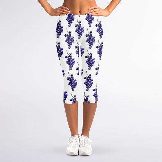 Watercolor Grape Pattern Print Women's Capri Leggings