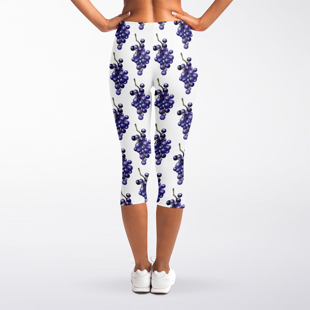 Watercolor Grape Pattern Print Women's Capri Leggings