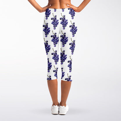 Watercolor Grape Pattern Print Women's Capri Leggings