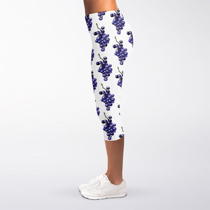 Watercolor Grape Pattern Print Women's Capri Leggings