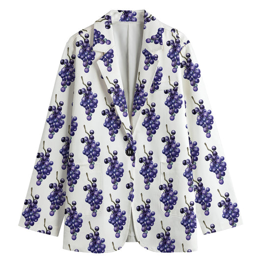 Watercolor Grape Pattern Print Women's Cotton Blazer