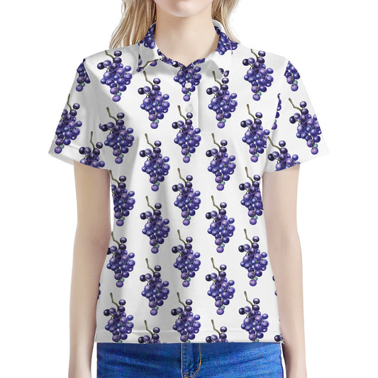 Watercolor Grape Pattern Print Women's Polo Shirt